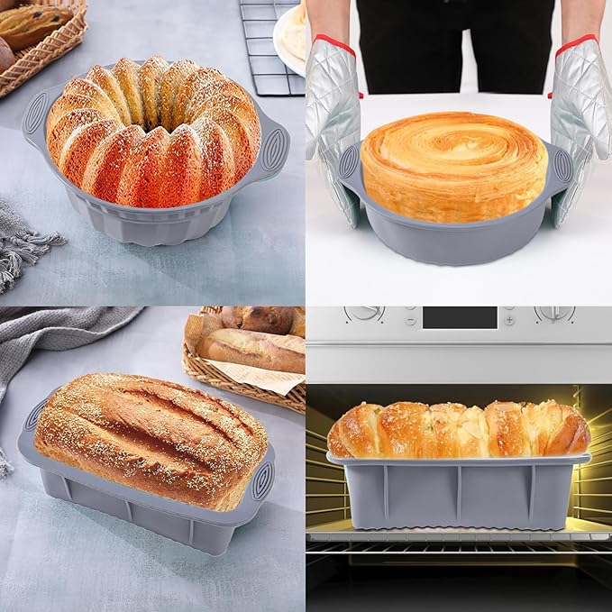 28 PCS Nonstick Silicone Baking Pans Set,With Baking Pan Cake Molds,Fluted Pans,Donut Pan,Muffin Pan,Nonstick Cake Pan Reusable Tube Oven Baking Mold for Muffin, Cake, Bread(Light Grey)