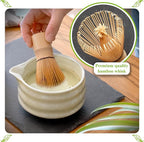Matcha Whisk Set- Matcha Set includes Matcha Whisk and Bowl (Bowl with Spout), Sifter, Holder and Scoop- The Perfect Bamboo Whisk for Matcha Tea (Molted Green)