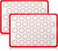 2-Pack Baking Mat with Circles – Silicone Macaron & Cookie Sheet Liners, Non-Stick BPA-Free Reusable Silicone Mats for Half Sheet Pans for Precision Baking & Candy, White with Red Edge