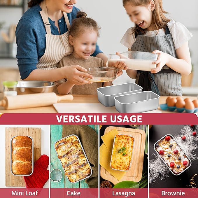 E-far Mini Loaf Pan Set of 8, Small Stainless Steel Bread Baking Pans for Oven, 6.3 x 3.5 Inch Tiny Meatloaf Pans for Homemade Bread Pound Cake Brownies, Non-toxic & Dishwasher Safe