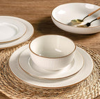 GBHOME Ceramic Dinnerware Sets, 24 pcs Embossed Elegant Stoneware Plates and Bowls Sets, Housewarming Wedding Gift | Dishwasher & Microwave Safe | Dishes Set Service for 8