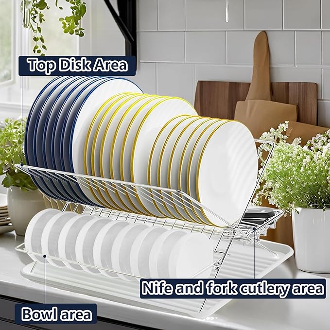 Stainless Steel Dish Drying Rack,Collapsible Dish Racks 2 Tier Foldable Dish Drainers for Large Capacity Wire Expandable
