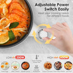 Audecook Hot Pot Electric, 1.7L Mini Electric Skillet Portable Nonstick Sauté Pan with Power Adjustment, Ramen Cooker Travel Multicooker for Steak/Soup/Egg/Oatmeal/Noodles (Tongs for Cooking Included)