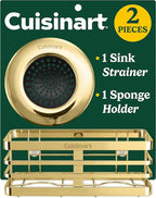Cuisinart 2 Piece Sink Set – Sink Drain Strainer with Stainless Steel Rim & Silicone Mesh Base & Sponge Holder for Kitchen Sink, Metal Caddy with Triple Suction Cups, Daily Kitchen Essentials