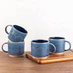 GBhome 12OZ Stackable Coffee Mugs, Ceramic Coffee Mugs with Texture Patterns for Man,Woman,Dad,Mom, Modern Coffee Mugs Set of 4 for Latte/Cappuccino/Cocoa. Dishwasher&Microwave Safe