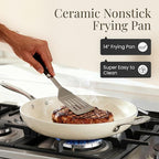 GOTHAM STEEL Cream 14 Inch Non Stick Frying Pans, Large Family Sized Nonstick Cooking Pan Skillet, Nonstick, 100% PFOA Free Ceramic Coating, Oven and Dishwasher Safe, Cream White
