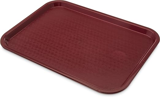 Carlisle FoodService Products Fast Food Cafeteria Tray 12" x 16", Durable Polypropylene Food Tray with Slip-Resistant Surface, Stackable for Cafes and Schools, BPA-Free, Burgundy (Pack of 24)