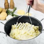 Tovolo Silicone Cooking Utensil Set of 6 Stainless Steel Handle Ladle Slotted Turner Tongs Flex Core Spatula Scraper Mixing Spoon & Potato Masher, Dishwasher Safe BPA Free Utensils, White