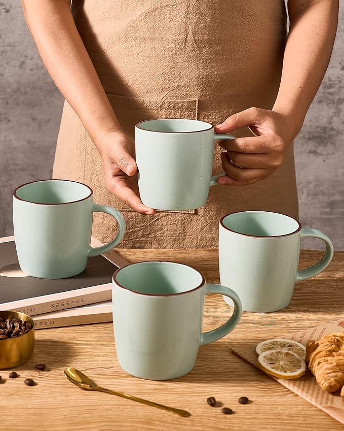 famiware Mercury Coffee Mugs 13 oz, Coffee Mugs Set of 4 with Handle, Cups for Latte, Hot Tea, Cappuccino, Mocha, Cocoa, Light Green