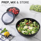 COOK WITH COLOR Mixing Bowls with Lids - 12 Piece Plastic Nesting Bowls Set includes 6 Prep Bowls and 6 Lids, Microwave Safe Mixing Bowl Set, Black Rhombus