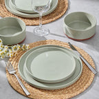 LIANYU 18 Pieces Porcelain Dinnerware Sets, Premium Plates and Bowls Set, High-Fired Ceramic Dishes Set for 6, Chip & Scratch Resistant, Microwave Dishwasher Safe, Laurel Green
