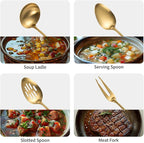 304 Stainlss Steel Matte Kitchen Utensils Set, 11 Pcs Long Metal Cooking Utensil Gadgets Tools Set with Spatula, Spoon, Ladle, Skimmer, Tunner, Pasta Server, Tongs(Gold, Dishwasher Safe)