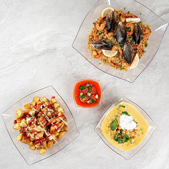 Restaurantware-Moderna 8 Ounce Fancy Plastic Bowls, 10 Square Disposable Salad Bowls - Durable, Heavy-duty, Clear Plastic Bowl, For Warm And Cold Foods