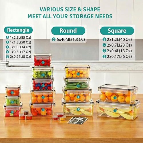 AISOON 40 Pcs 85oz Large Food Storage Containers with Lids (20 containers & 20 lids), Stackable Airtight Leakproof BPA-Free Reusable Meal Prep Containers, Freezer Microwave Dishwasher Safe