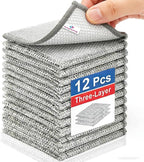 Wangjinpeng12 Pcs New Upgrade 3-Layer Metal Dish Cloths, Non-Scratch Odor-Free Multipurpose Wire Dishwashing Rags for Wet Dry Use, Kitchen Cleaning Cloths for Dishes, Sinks & Stove Tops(7.87X7.87)