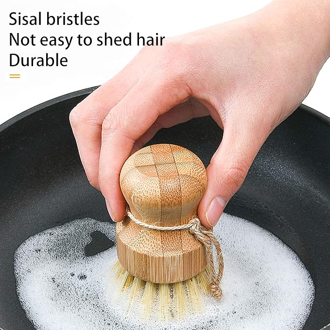 Natural Sisal Dish Washing Brush Bamboo Round Scrub Brush Pots Pans Vegetables Household Cleaning Brush… (Sisal)