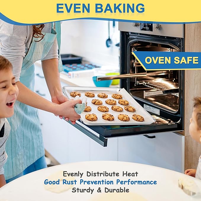 12.5 Inch Baking Sheet Pan, Joyfair Stainless Steel Cookie Sheet Toaster Oven Tray, Professional Bakeware for Cookie/Bacon/Bread, Rolled Rim & Mirror Finish, Rust Resistant & Dishwasher Safe