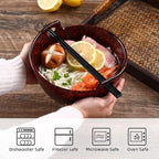 Ramen Bowl with Chopsticks and Spoons, Ceramic Set of 2, Dishwasher Safe for Pho Udon Soba Noodle Salad Pasta, Special Reactive Glazed Crimson Bowls Set