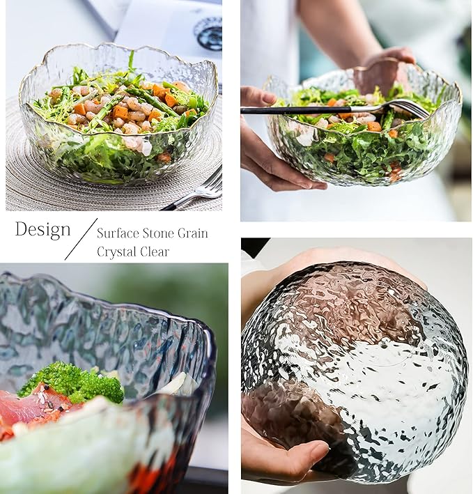 TOSSOW Glass Salad Bowl Irregular Shape Serving Bowls, 25 oz Pyrex Mixing Bowls for Kitchen Prep, Fruit, Snack, Dessert, and Candy Dishes or Nut Bowls(Grey)