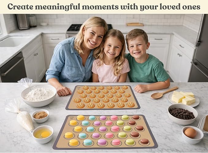 Macaron Silicone Baking Mats Set of 2, Half Sheet Nonstick Reusable Baking Sheet Liners for Macarons, Cookies and Pastry, Gray