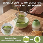 8 Pcs Matcha Whisk Set, Complete Ceramic Matcha Set Includes Bowl & Holder, Whisk, Scoop, Spoon, Tea Towel and Stainless Steel Sifter, Perfect Kit for Matcha Lovers (Green)