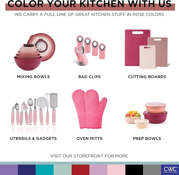 COOK WITH COLOR Prep Bowls with Lids- Wide and Deep Nesting Plastic Small Mixing Bowl Set with Lids, 8 Piece Set - Wide Bowls, Rose