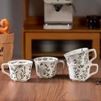 Ceramic Mugs 11 oz Set of 4, Unique Luxurious Stoneware Cups for Coffee Milk Latte Cappuccino Tea, Office Home Kitchen Use, Dishwasher Microwave Freezer Safe, Mixed Green