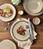 GBHOME Stoneware Dinnerware Sets for 4, 12 Pieces Rustic Ceramic Plates and Bowls Set, Handmade Reactive Glaze Plate Sets, Highly Chip Resistant Dishes, Microwave & Dishwasher Safe, Driftwood Taupe