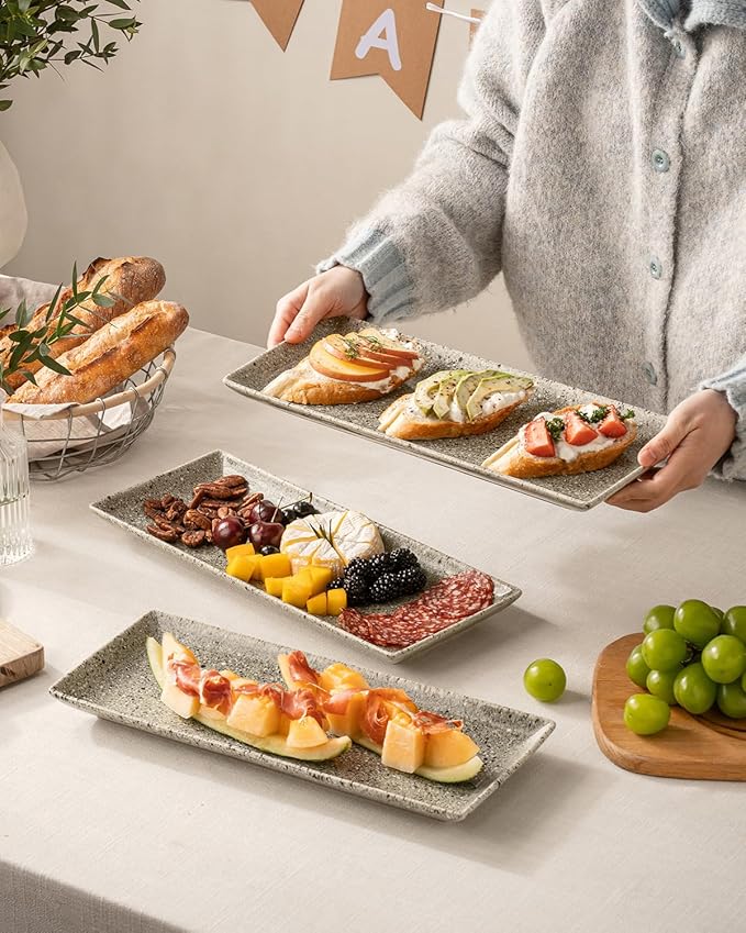 LAUCHUH 3 Tier Serving Trays for Party, 14 inch Dessert Party Display Stand Serving Platters and Trays with Collapsible Sturdier Rack for Mother's Day Serving Food, Speckled Gray