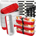 Mini Loaf Pans with Lids and Spoons (100 Pack, Red, 6.8oz) Rectangular Aluminum Foil Baking Pans