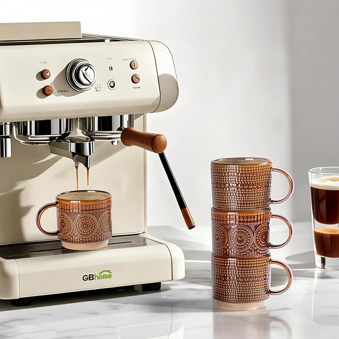 GBhome 16OZ Stackable Coffee Mugs, Ceramic Coffee Mugs with Texture Patterns for Man,Woman,Dad,Mom, Modern Coffee Mugs Set of 4 for Latte/Cappuccino/Cocoa. Dishwasher&Microwave Safe