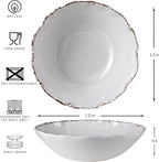 Rustic Melamine Serving Bowls, 12 inch Larger Salad Bowl Set, Set of 2, Farmhouse White large Melamine Bowl, Lightweight and Unbreakable, Dishwasher Safe…
