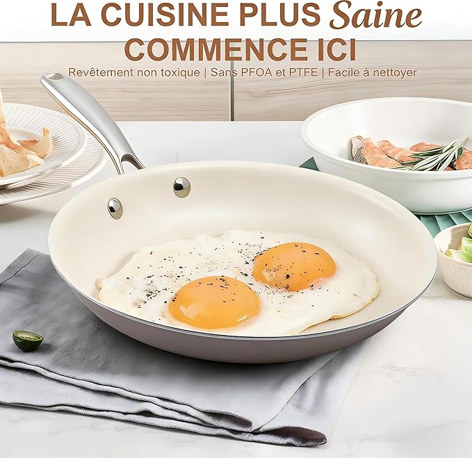 9.25 Inch Ceramic Nonstick Frying Pan Skillet - PFAS-Free, Non-Toxic, Oven Safe & Induction Ready, Aluminum Cookware with Stainless Steel Handle