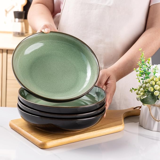 LERATIO Large Pasta Bowls,38oz Ceramic Pasta Bowls,9.0" Reactive Glaze Pasta Bowl Set of 4,Microwave & Dishwasher,Oven Safe,Wide Serving Bowls for Salad,Pasta,Fruit,Scratch Resistant-Light Blue