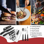 Portable Camping Kitchen Utensil Set-27 Piece Cookware Kit, Stainless Steel Outdoor Cooking and Grilling Utensil Organizer Travel Set Perfect for Travel, Picnics, RVs, Camping, BBQs, Parties and More