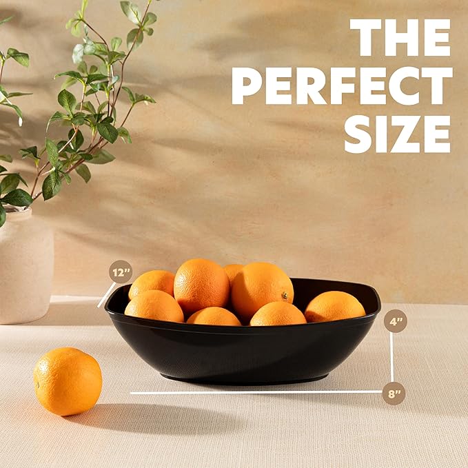 PLASTICPRO Disposable Oval Serving Bowls, Party Snack or Salad Bowl, 72-Ounce, Plastic (4, Black)