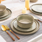 AmorArc Stoneware Dinnerware Sets for 4,Round Reactive Glaze Ceramics Plates and Bowls Set,Highly Scratch Resistant Dishware | Dishwasher & Microwave Safe Dishes Set,Service for 4 (12pc)