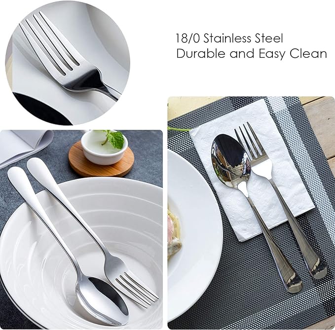 HaWare 49-Piece Silverware Set with Flatware Drawer Organizer, Stainless Steel Cutlery with 8 Steak Knives, Modern Eating Utensils Tableware Service for 8, Mirror Polished, Dishwasher Safe