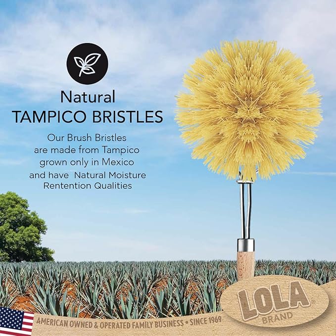 LOLA Dishwashing & Vegetable Brush The Original, 3" Head, Sustainable Wood Handle w/Tampico Fiber Bristles, Safe for Non-Stick Pans, Dishes, Cast Iron Skillet - Easy Head Only Replacement, 1 Pk