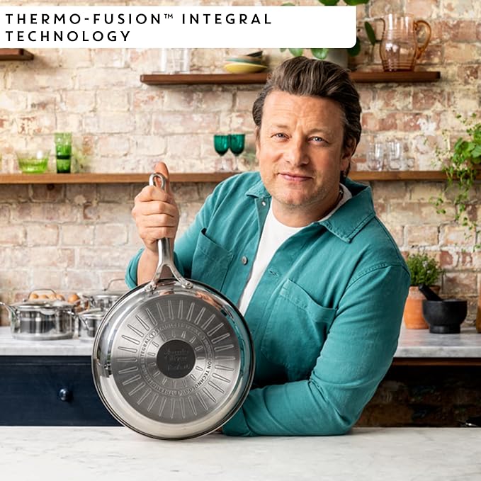 T-Fal x Jamie Oliver Stainless Steel Fry Pan 9.5-Inch, Induction Compatible, Oven Safe up to 500°F, Chef's Stainless Steel Skillet, Frying Pan, Silver