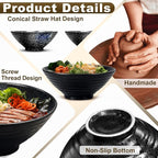 8-Inch Large Ceramic Ramen Bowl Set of 2 (9 Piece) - Microwave & Dishwasher Safe Porcelain Japanese Salad Noodles Cereal Fruit Pasta Soup Bowls with Recipes Chopsticks Forks Spoons for Men Women Gift