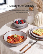 Famiware Venus Speckled Dinnerware Set, 24-Piece Stoneware Dishes for 6, Matte Light Gray - Includes Pasta Bowls & Dinner Plates for Everyday Meals or Formal Dining, Microwave & Dishwasher Safe
