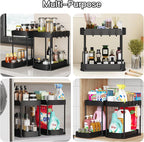 Multi-Purpose Pull-Out Storage Organizers, Under Sink/Cabinet Organizers and Storage for Bathroom & Kitchen, Black, 12.8 Inches, 2 Packs