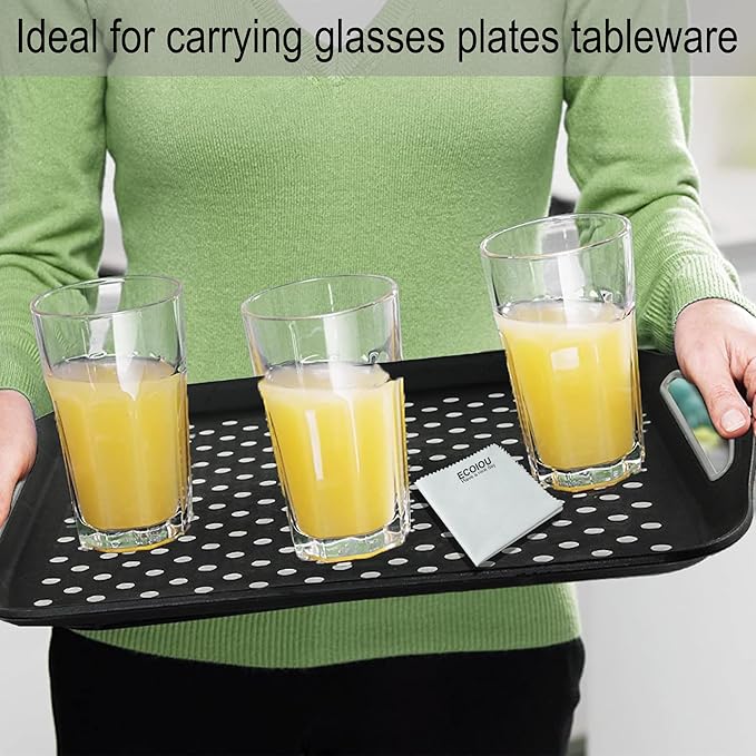 ECOIOU Larger Nonslip Food Serving Tray, 17.9'' x 12'' Grippy Handles Surface Bottom Design, Perfect Trays for Eating, Lap, TV, Couch, Black, Set of 2