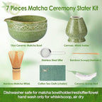 Matcha Whisk Set, ZBUFAN 7 Pcs Green Matcha Kit with Bamboo Whisk(Chasen) and Holder, Ceramic Matcha Bowl with Spout, Japanese Tea Set with Matcha Sifter and Scoop
