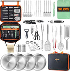 Portable Camping Cooking Utensils Set, Camp Kitchen Set with Organizer Bag, RV Essentials Outdoor Cooking Utensil Kit for Travel, Picnics, Camping, BBQs, Parties
