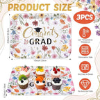 Vesici 3 Pcs Wildflower Graduation Serving Trays 13 x 10 Inch Floral Class of 2026 Congrats Grad Melamine Platters Reusable Rectangular Serving Dishes for Graduate Party Sharing Snacks Fruit Dessert