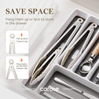 CAROTE Tongs for Cooking Heat Resistant Stainless Steel Kitchen Tongs with Non Scratch Silicone Tips, Perfect for Nonstick Cookware, BBQ Tongs Set of 3 (7"+9"+12")