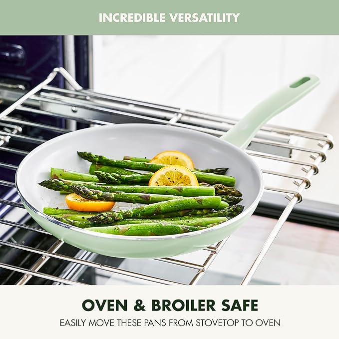GreenPan Dover 12” Frying Pan Skillet, Non-Toxic PFAS-Free Ceramic Nonstick Coating, Sear Saute Fry Egg Omlete, Dishwasher & Oven Safe, Stay Cool Handle, Easy Pour Rims, Pastel Green