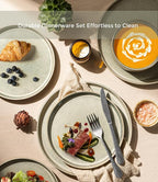 GBHOME 18-Piece Stoneware Dinnerware Set for 6 – Ribbed Ceramic Plates and Bowls, Scratch-Resistant, Microwave & Dishwasher Safe, Reactive Glaze, Desert Sage